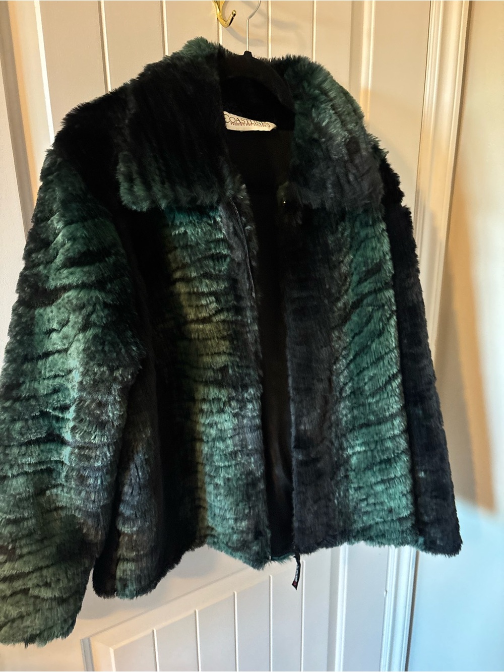 Vintage 1990 Coastline Stripe Pelted Faux Fur Coat